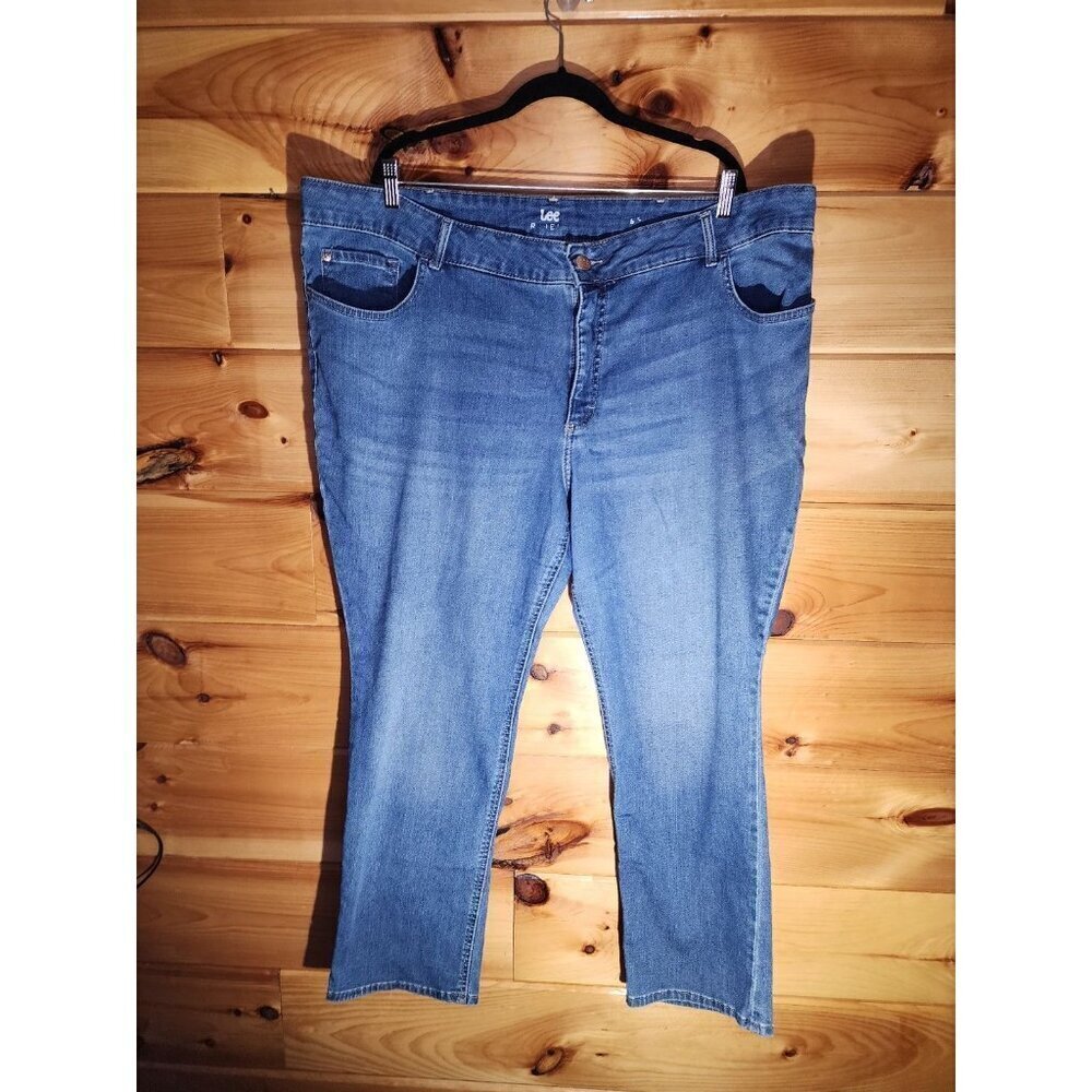 Lee Straight Leg Mid Rise Regular Fit Jeans Women's Plus Size 24WP Blue Denim